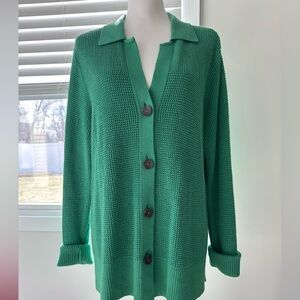 J. Jill Green Knit Button-Front Women's Sweater Cardigan